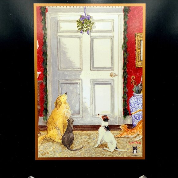 Set Of 4 Pimpernel Placemats Dog and Cat at Christmas Door Ciao Bella Studios - Picture 1 of 16